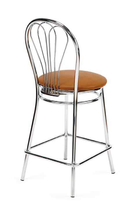 chromowana lub malowana proszkowo na kolor ALU Rama dostępna w dwóch wysokościach Wygodny podnóżek W linii dostępne również krzesła kawiarniane str.