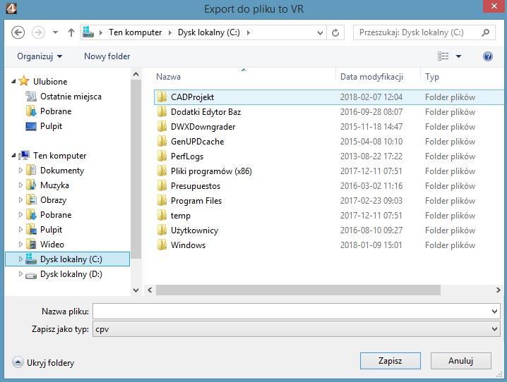 Spacer po projekcie rozpocznie się w miejscu, gdzie została ustawiona kamera przed zapisem do.cpv.