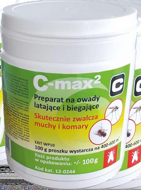 Oprysk na muchy C-max², proszek, 100 g Preparat przeznaczony do zwalczania owadów latających takich jak: muchy, komary, meszki, osy, ćmy oraz owadów biegających: pchły, kleszcze, rybiki, pluskwy,