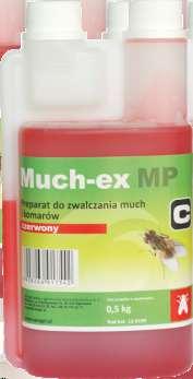 Zaleca się stosowanie rękawic ochronnych. 1-0187 1-0199 1-0198 Stosowanie: Preparat Much-ex MP przeznaczony jest do polewania lub spryskiwania skóry zwierząt.
