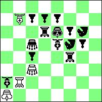 b3 d5 (6+14) Idealna konstrukcja z matami wzorowymi z wiązaniem czarnych figur i posunięciami krytycznymi. a) 1.Wc8, We4 2.Sc7, Gd6# b) 1.Hg4, Gd6 2.