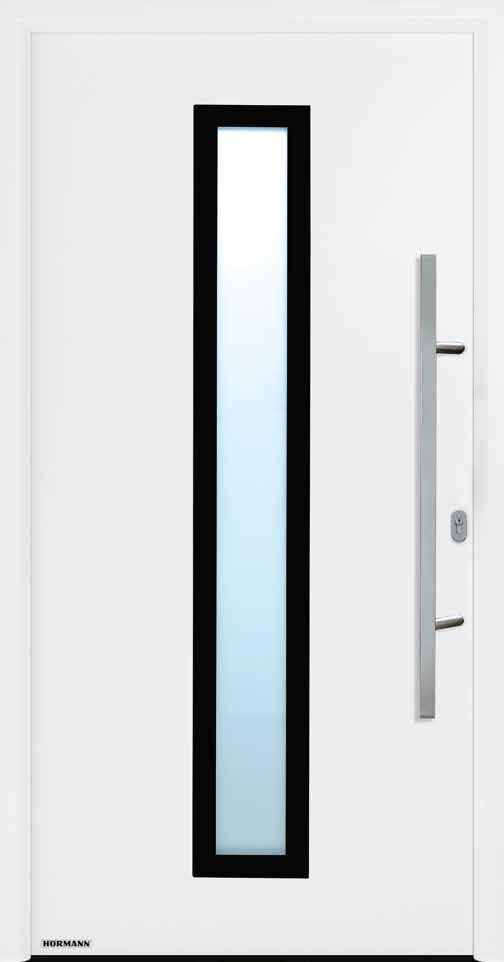 Stalowe drzwi zewnętrzne Thermo65 Nowy elegancki wzór drzwi i nowe opcje wyposażenia Wzór 600 z eleganckim przeszkleniem Thermo65 wzór 600 Eleganckie przeszklenie szyba nałożona na powierzchnię płyty