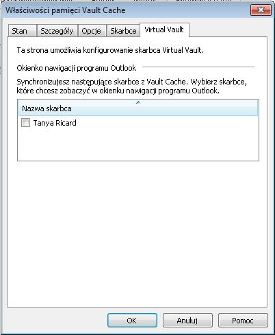 Konfigurowanie programu Enterprise Vault Wyłączanie autoarchiwizacji w programie Outlook 18 3 Na karcie Skarbiec wirtualny zaznacz lub usuń zaznaczenie nazwy skarbca, aby pokazać lub ukryć ją w