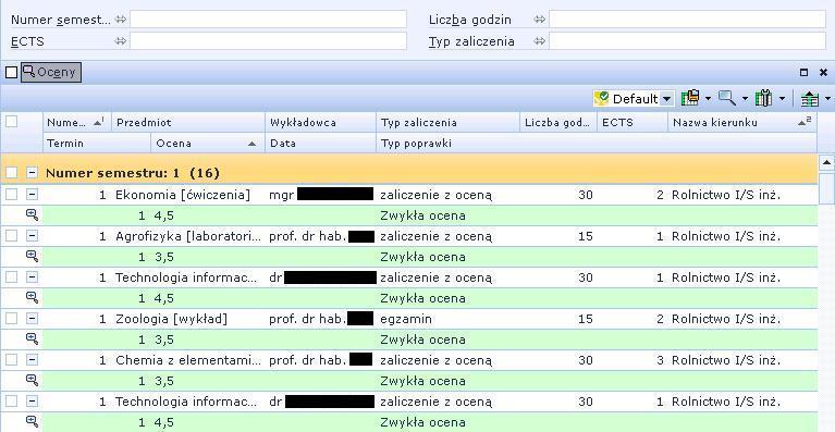 Wirtualna Uczelnia Student Panel wyszukiwania składa się z pól: Numer semestru - Służy do wyszukiwania grup studenta po numerze semestru Liczba godzin - Służy do wyszukiwania grup studenta po liczbie