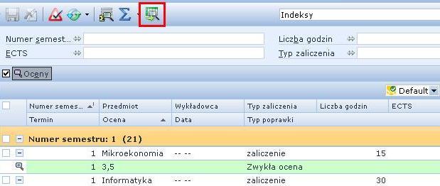 przeglądania średnich ocen studenta, pogrupowanych