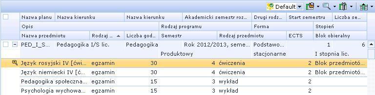 Wirtualna Uczelnia student - Nazwa planu - Nazwa kierunku - Rodzaj programu - Akademicki semestr rozpoczęcia planu - Drugi rodzaj programu - Liczba semestrów - Start semestru Panel szczegółowego