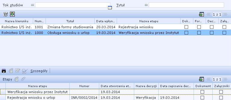 Wirtualna Uczelnia student Po kliknięciu przycisku Szczegóły pojawiają się dodatkowe informacje dotyczące sprawy.