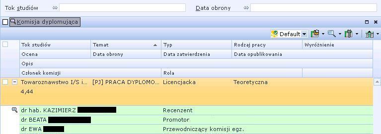 Wirtualna Uczelnia Student - Członkowie komisji dyplomującej - Rola poszczególnych członków komisji Po kliknięciu w temat pracy dyplomowej