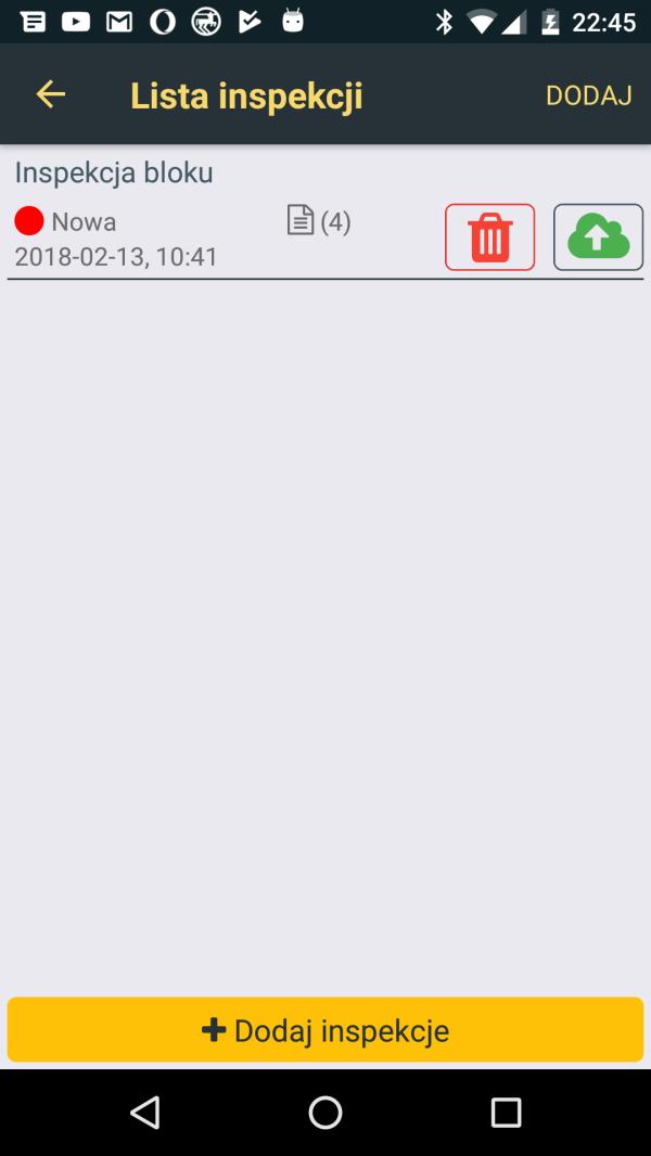 PRZEBIEG PROCESU - LISTA INSPEKCJI Każda rozpoczęta inspekcja jest zapisywana automatycznie na liście inspekcji, dzięki czemu można dokończyć przegląd później.