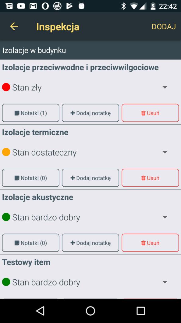 OCENA STANU TECHNICZNEGO OBIEKTU Każdy element posiada status: stan bardzo dobry, dobry, zadowalający itd.