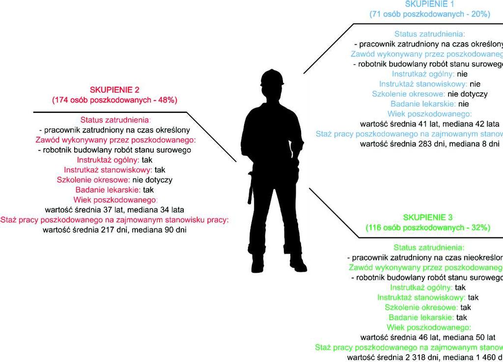 Rys. 8.42 Profil zawodowy osób poszkodowanych w budownictwie (opracowanie własne) 8.7.