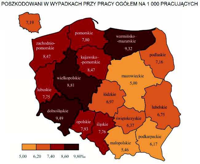 Rys. 4.2 Wskaźnik częstości wypadków przy pracy (GUS, 2016b) Na rysunku 4.