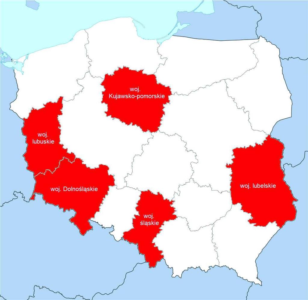 3 Mapa Polski z wyszczególnionymi województwami poddanymi analizie (opracowanie własne) Podstawowym