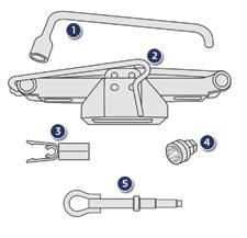 Umożliwia dopasowanie klucza do odkręcania kół do specjalnych śrub antykradzieżowych. 5. Odkręcany zaczep holowniczy. Narzędzia znajdują się w bagażniku pod podłogą.
