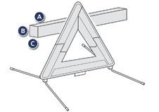 Komfort Trójkąt ostrzegawczy (Schowek) Miejsce na złożony trójkąt ostrzegawczy lub jego pudełko znajduje się pod przednim fotelem lub pod dywanikiem w bagażniku (w zależności od wersji).
