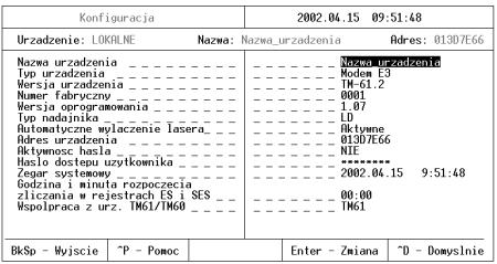 Rys. 3. Menu Główne 4.4 Konfiguracja Panel konfiguracja umożliwia konfigurację parametrów modemu TM-61. Wyróżnione pole jest podświetlane.