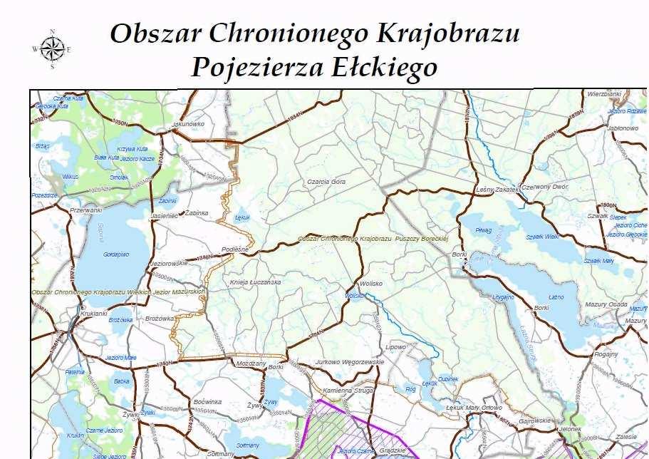 Mapa Obszaru Chronionego Krajobrazu Pojezierza Ełckiego.