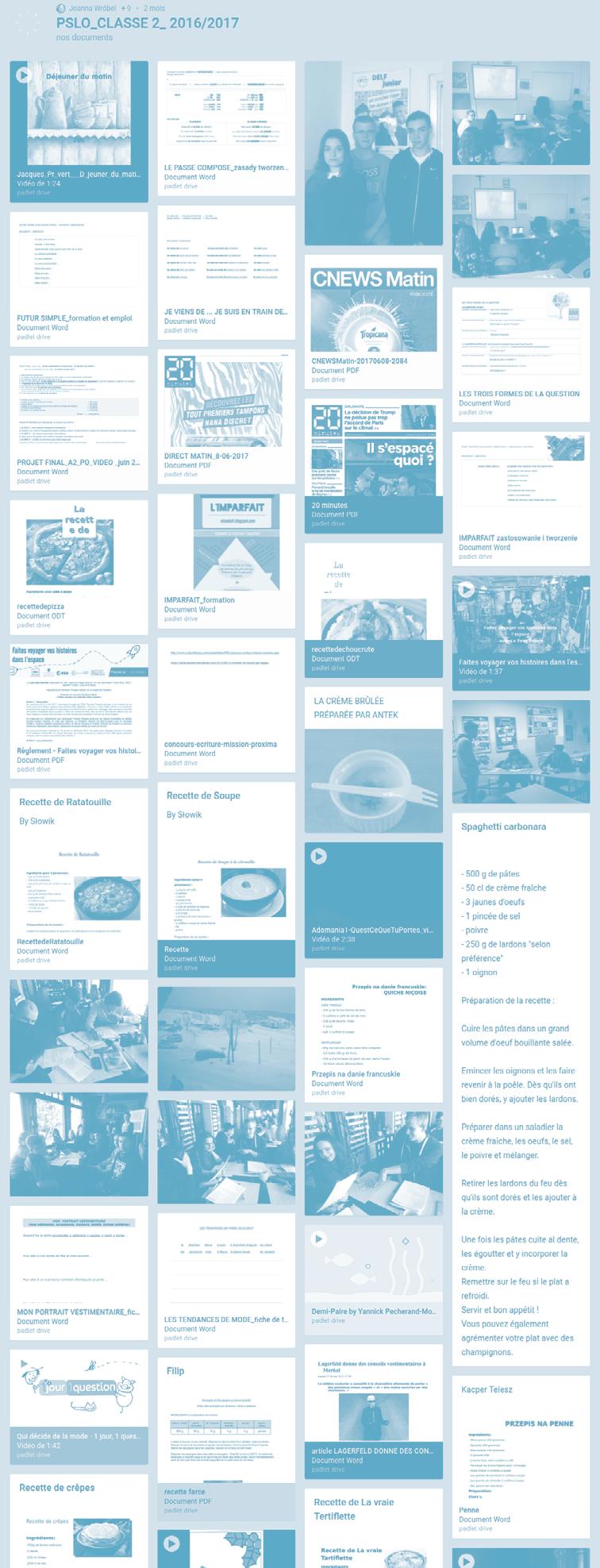 O wykorzystaniu Padletu na lekcjach języka obcego wydania internetowe gazet/periodyków, książka kucharska w wydaniu cyfrowym, wiersze, zwiastuny filmów, filmy krótkometrażowe, wideoklipy); opis zasad