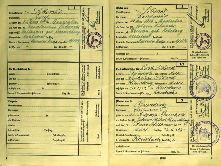 zapis w Ahnenpass Józefa Sikorskiego syna Constantego również Johann i na tym zapisie informacja o rodzinie Sikorskich się kończy. Więcej wpisów dotyczy linii matki zd. Rosenkonig.