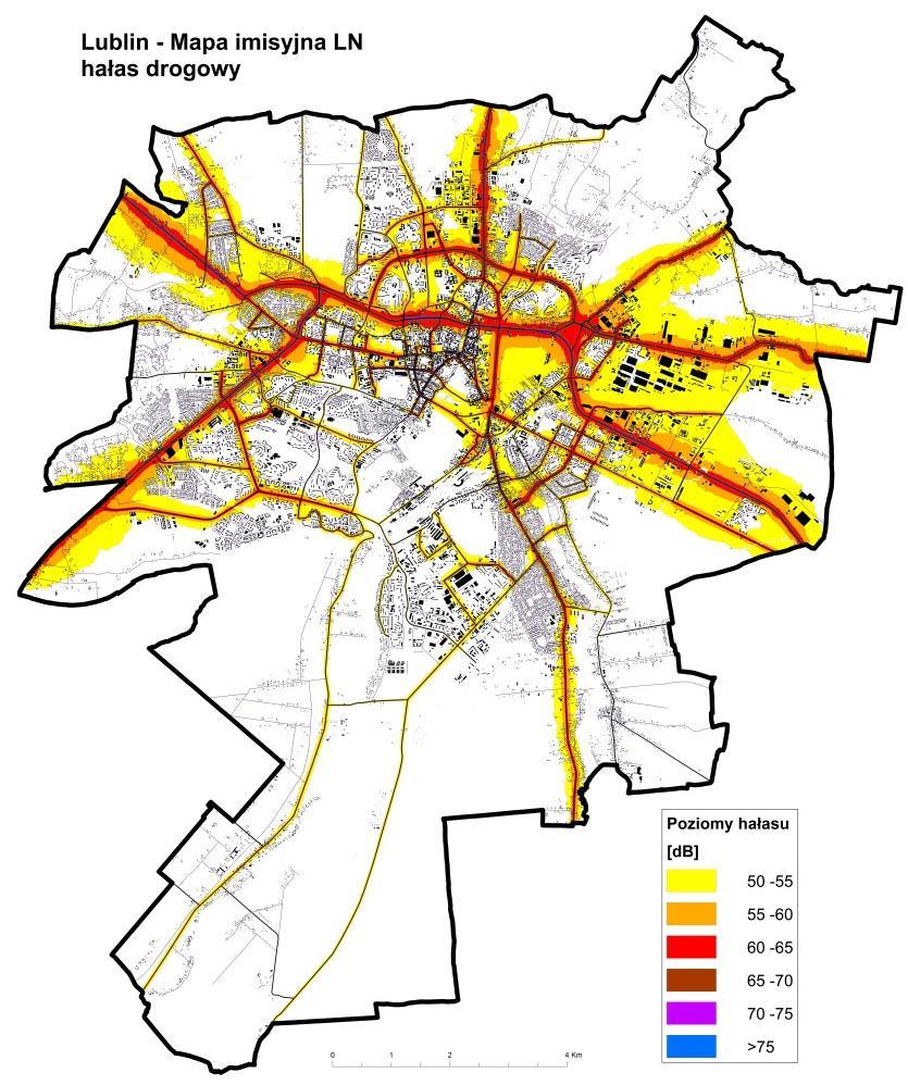 1) Źródło: Miasto Lublin Mapa 26. Mapa imisyjna L DWN i L N Lublina Tabela 9.