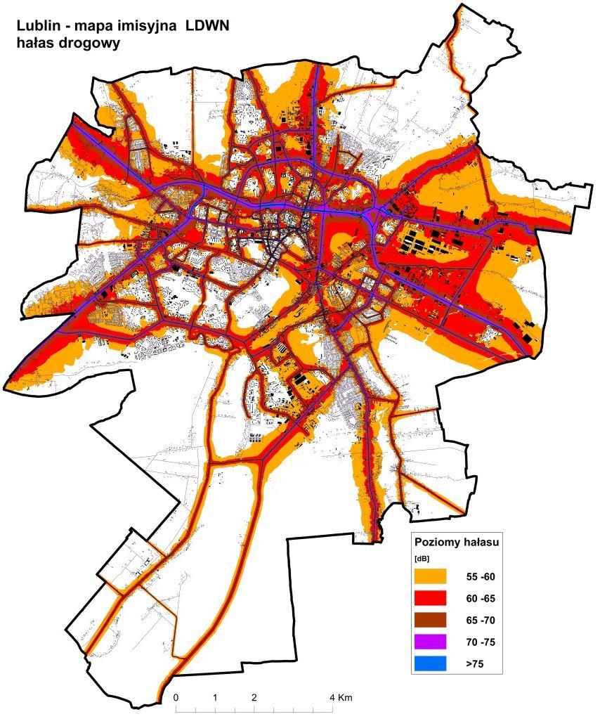 przedziałach wartości poziomu L N aglomeracji mieszkańców 50-54 db 55-59 db 60-64 db 65-69 db >70 db Lublin 348 567 76 721 50 351 15 724 1 280 0 Tabela 10.