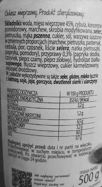 Wartość kaloryczna przysługująca pracownikowi 1000 kcal, wartość energetyczna słoika 500 g zaledwie 420 kcal (w 100 g produktu 84 kcal). Pracownik powinien więc otrzymać co najmniej 2 takie słoiki.