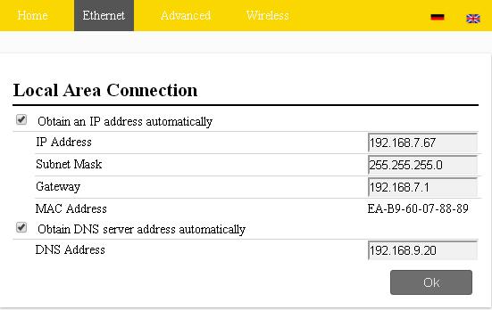 6.3 Ethernet Serwer internetowy Po kliknięciu na zakładkę Ethernet otwiera się wewnętrzna strona internetowa sieci Ethernet modułu ZeverCom/ZeverCom WiFi.