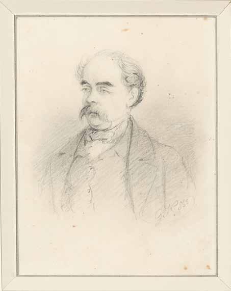 28 Juliusz Kossak (1824 Nowy Wiśnicz 1899 Kraków) Autoportret, 1853 r. ołówek/papier, 14 x 10,5 cm sygnowany i datowany p. d.: 'J. K. 853' ODWROCIE: opisany odręcznym pismem: 'Autoportret Juliusz Kossak 1858 r.