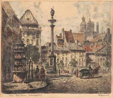 " 6 000 zł Estymacja: 8 000 12 000 33 Wanda Chełmońska (1891 Warszawa 1971 Warszawa) Opatów akwarela, gwasz/papier, 27,7 x 32,5 cm sygnowany ołówkiem l. d.