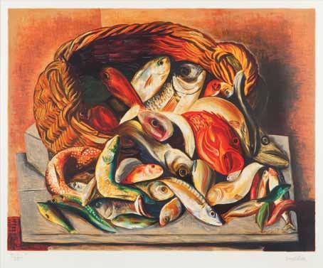48 Mojżesz Kisling (1891 Kraków 1953 Paryż) Ryby w koszu litografia barwna/karton, 55 x 75,5 cm sygnowany l.