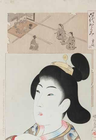 60 Toyohara Chikanobu (1838 1912) Piękność z ery Tenwa, Rycina z cyklu: Jidai kagami, Zwierciadło wieków, 1896 r.