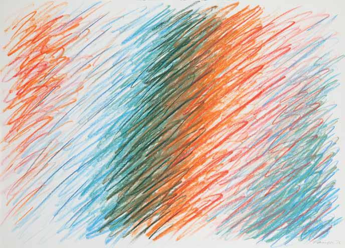 142 Wojciech Fangor (ur. 1922 r., Warszawa) Kompozycja, 1972 r. kredka olejna/papier, 51 x 71 cm sygnowany i da