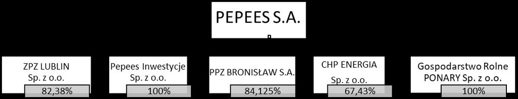 3. Struktura Grupy Kapitałowej na dzień 30 września 2018 r. Ogólne informacje dotyczące podmiotów powiązanych Nazwa ZPZ LUBLIN sp. z o.o. PPZ BRONISŁAW S.A. Pepees Inwestycje sp. z o.o. (dawniej OZENERGY Sp.