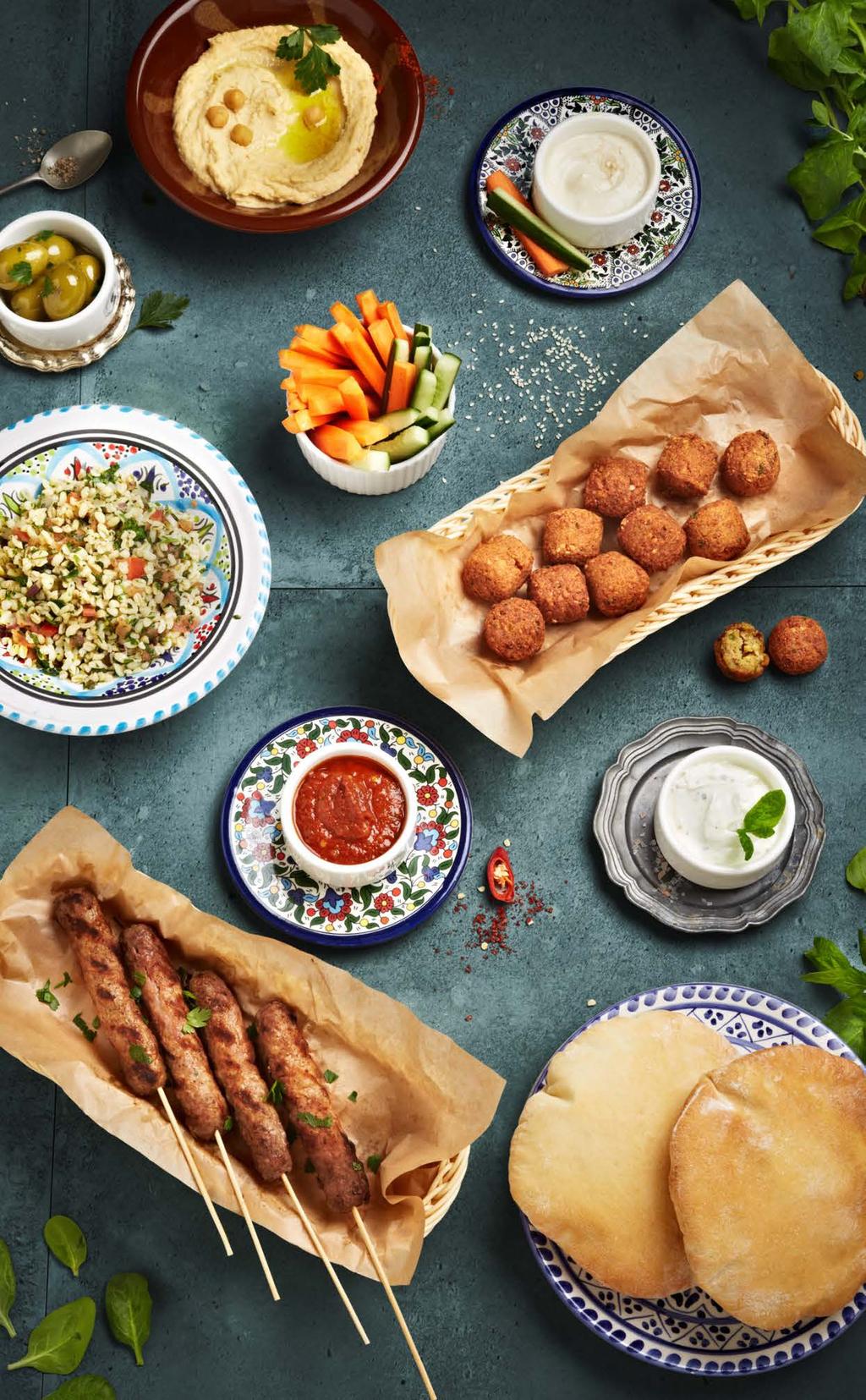 hummus 100g 8 00 pasta z cieciorki przygotowana według oryginalnej libańskiej receptury MEZZE tahini 50g 3 00 pasta sezamowa doprawiona czosnkiem i cytryną oliwki 65g 5 00 z pestką marchew i ogórek