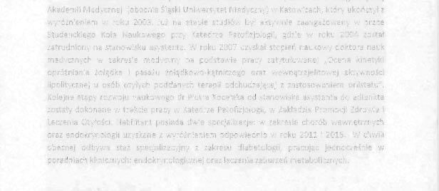 Informacje ogólne - przebieg działalności zawodowej i naukowej Dr n. med.