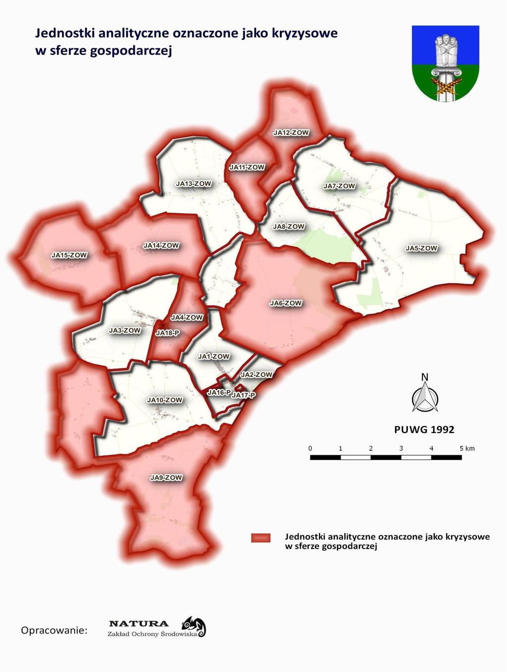 Rycina 10 przedstawia jednostki analityczne oznaczone jako kryzysowe w sferze gospodarczej.