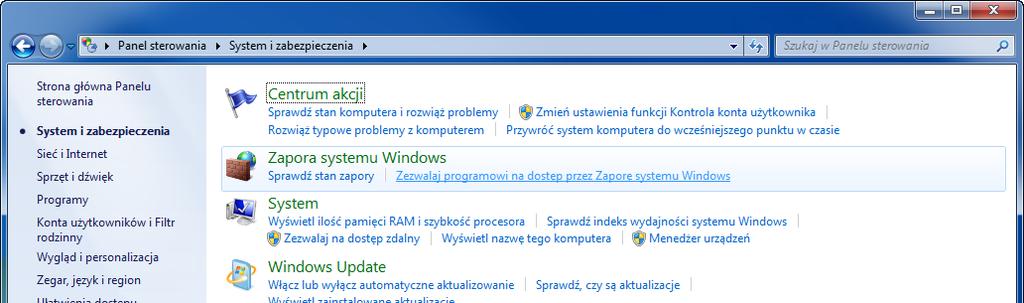 Wysyłanie > Przygotowanie do wysłania dokumentu do komputera Konfiguracja zapory systemu Windows (w systemie Windows 7) Wprowadź ustawienia udostępniania plików i drukarek, a następnie ustaw