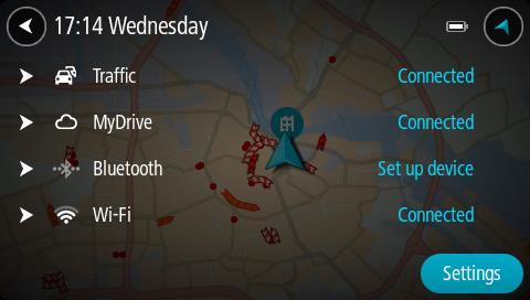 Otworzy się ekran szybkiego dostępu. Wyświetlone zostaną informacje o stanie usług Traffic, MyDrive, Bluetooth oraz Wi-Fi.