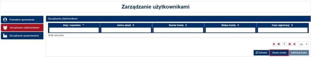 Aby przejść do ekranu tworzenia konta użytkownika, należy w panelu bocznym wskazać pozycję Zarządzanie użytkownikami.