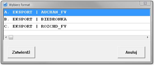 lista dostępnych dla dokumentu skryptów MIOD Na liście dostępna jest informacja o typie akcji, jaka zostanie podjęta (import lub eksport) oraz nazwa modułu MIOD, umożliwiająca rozróżnienie dostępnych
