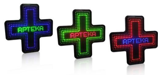 Krzyż apteczny LED Prestige Line 1. 1. Wyświetlanie napisu "APTEKA" oraz trzech pierścieni zbudowanych z diod LED. 2. Automatyczna regulacja jasności świecenia (4 poziomy jasności globalnej). 3.