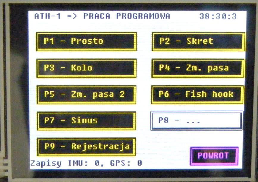 4.3. Zaprogramowane programy badawcze kierowania modelem Sterownik pozwala na zaprogramowanie przebiegu wykonywanych testów. Ekran dotykowy sterownika umożliwia wybór programu sterowania. Rys. 11.