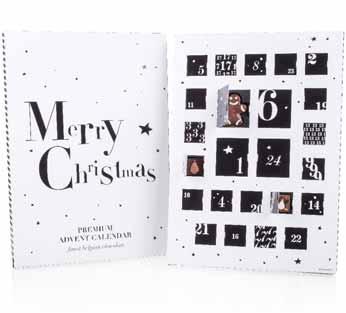 KALENDARZE ADWENTOWE 3930 ADVENT CALENDAR BLACK Wymiar opakowania: 425 300 13 mm Masa netto: 180 g Cena netto: 50,33 zł