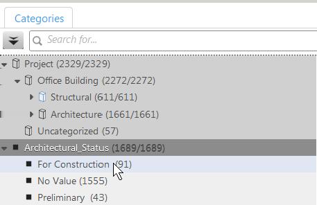 Kliknij prawym przyciskiem myszy kategorię Architectural_Status i wybierz opcję Utwórz automatyczne podkategorie, aby utworzyć automatyczne podkategorie z zastosowaniem wartości właściwości.