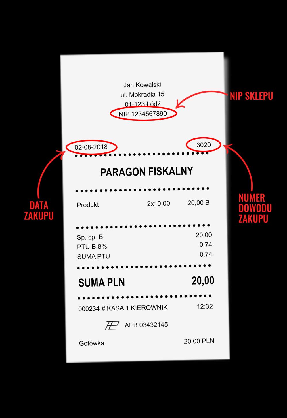 przykładowego dowodu zakupu
