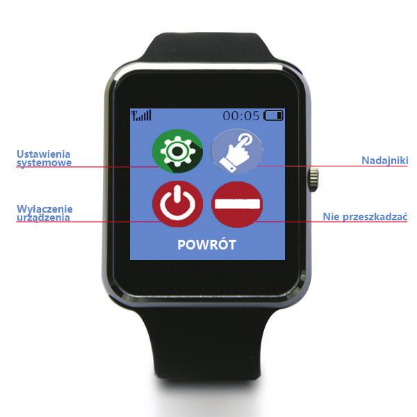 I. FUNKCJE URZĄDZENIA Pager w formie zegarka na rękę z ekranem dotykowym 1,54''. Możliwość obsługi do 999 nadajników. Zasięg działania do 200m. Port microusb.