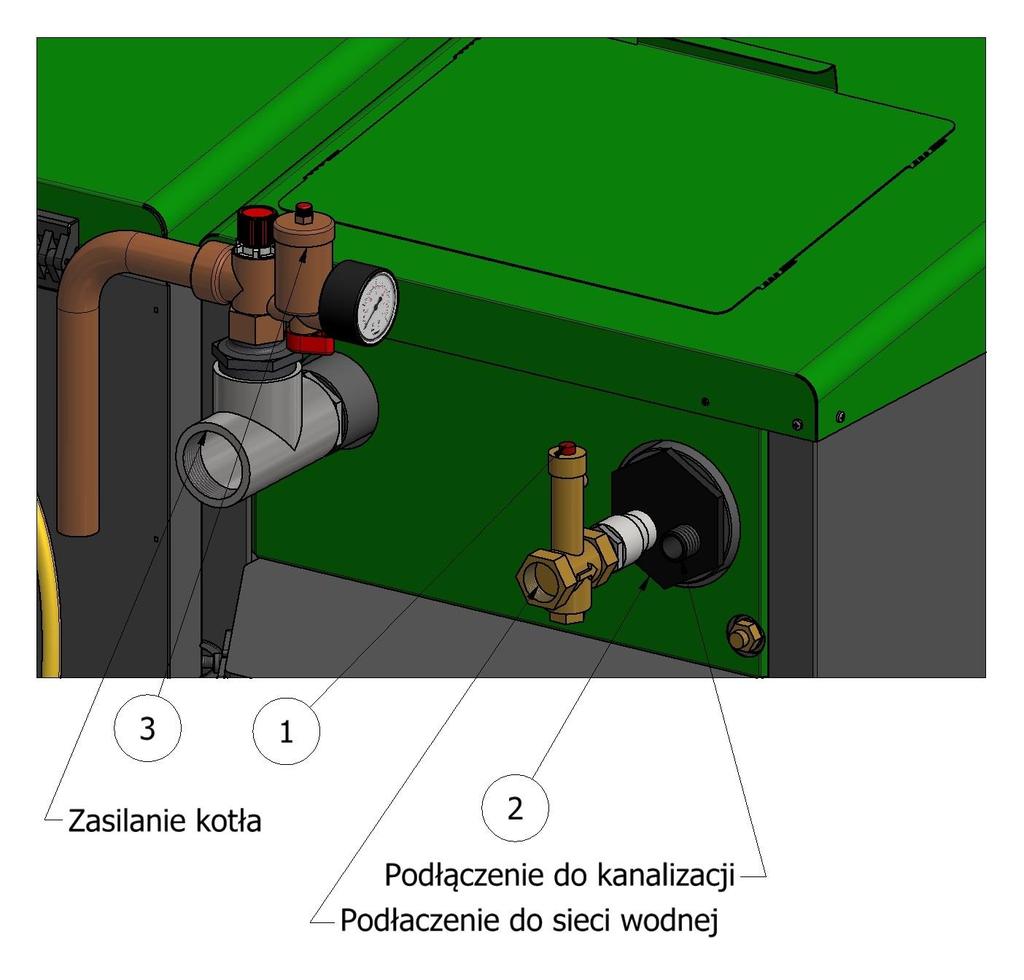 Rys.5 Przykładowe zabezpieczenie instalacji ogrzewania wodnego systemu zamkniętego wg PN-EN 12828 1- Źródło ciepła, 2- Naczynie wzbiorcze, 3- Rura bezpieczeństwa, 4-Rura ekspansyjna, 5- Rura