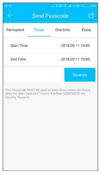 Passcode generowanie kodów TIMED (kod do apartamentów) Kod czasowy (min. 1h, max.