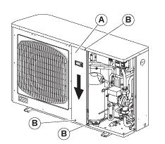 6.4. INTERFEJS KOMUNIKACJI RS 485 (protokół MODBUS)) Kod K 60 D 056 Z. Po zdjęciu pokrywy bocznej usunąć także panel przedni A (wykręcić trzy pozostałe śruby B i ściągnąć panel w dół).