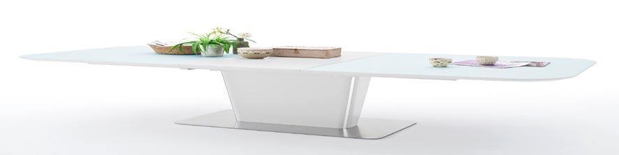 lakier biały mat, szkło białe mat wkładka: MDF, lakier biały mat koumna: MDF, lakier biały mat, aplikacja podstawa: UBORA 140 (180) x 85 x 76 180 (230) x 95 x 76
